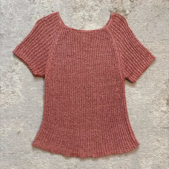 J Jill Silk Blend Chunky Knit Dusty Rose Pink Short Sleeve Sweater Size Large - Picture 2 of 9